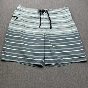 Patagonia Board Shorts Mens 38 Blue Stripes 9" Inseam Drawstring Zip Pocket